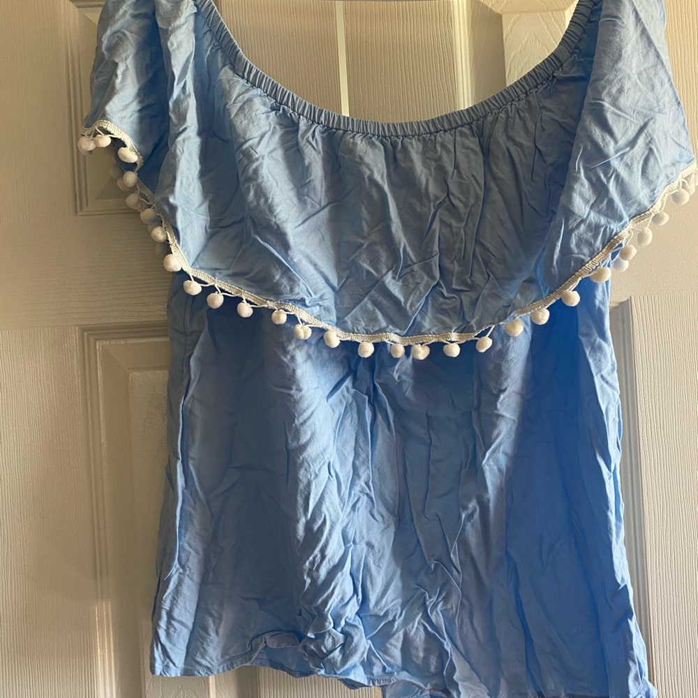 Off the Shoulder Pom Pom Top